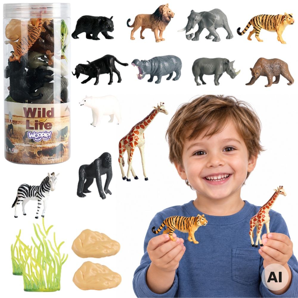 Woopie wild animal figures set in a tube, 16 pieces