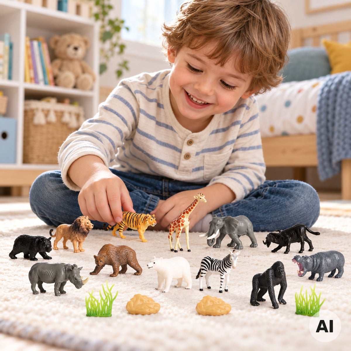Lion, elephant, giraffe and zebra figures