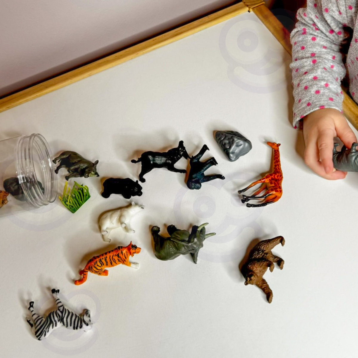 Wild animal figures stored in the clear tube