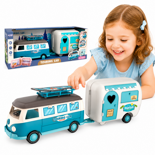 Woopie XL retro camper van with trailer, lights and sounds
